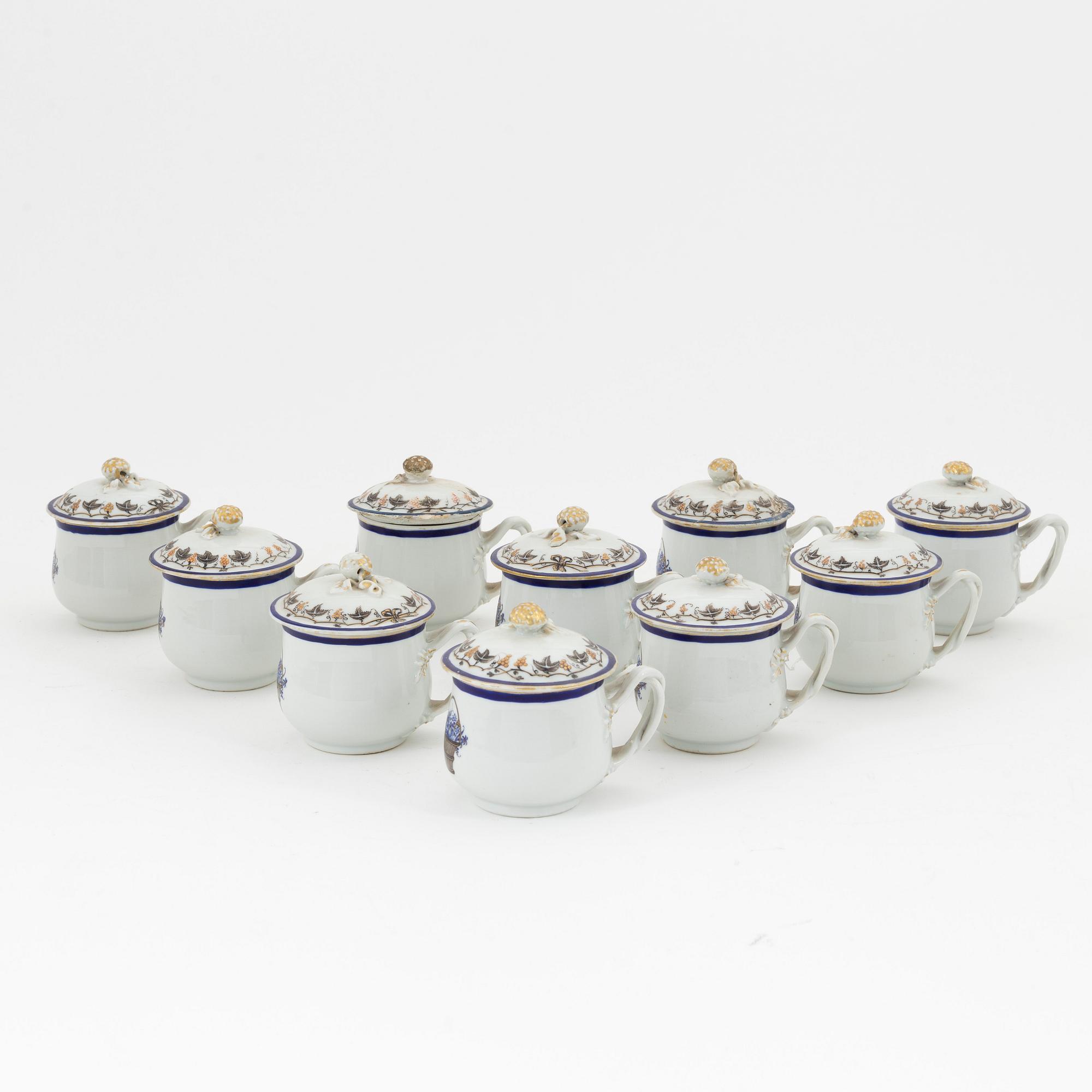 Cremekoppar, tio stycken, kompaniporslin, Kina, Qingdynastin, Qianlong (1736-95).