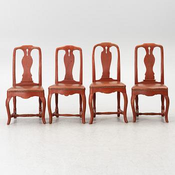 A set of four Swedish rococo chairs, later part 18th century.