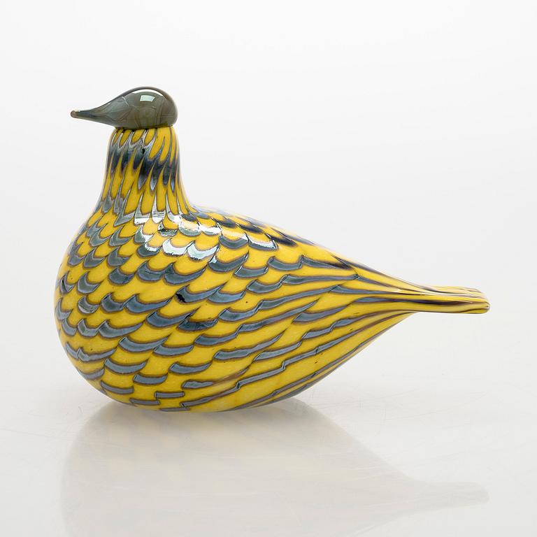 Oiva Toikka, glasfågel, "Grouce Yellow", signerad O. Toikka Nuutajärvi.