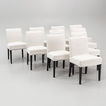 Helene Hennie, a set of ten 'Ranza' chairs, Slettvoll. Upholstered back and seat with removable fabric cover. Bla...