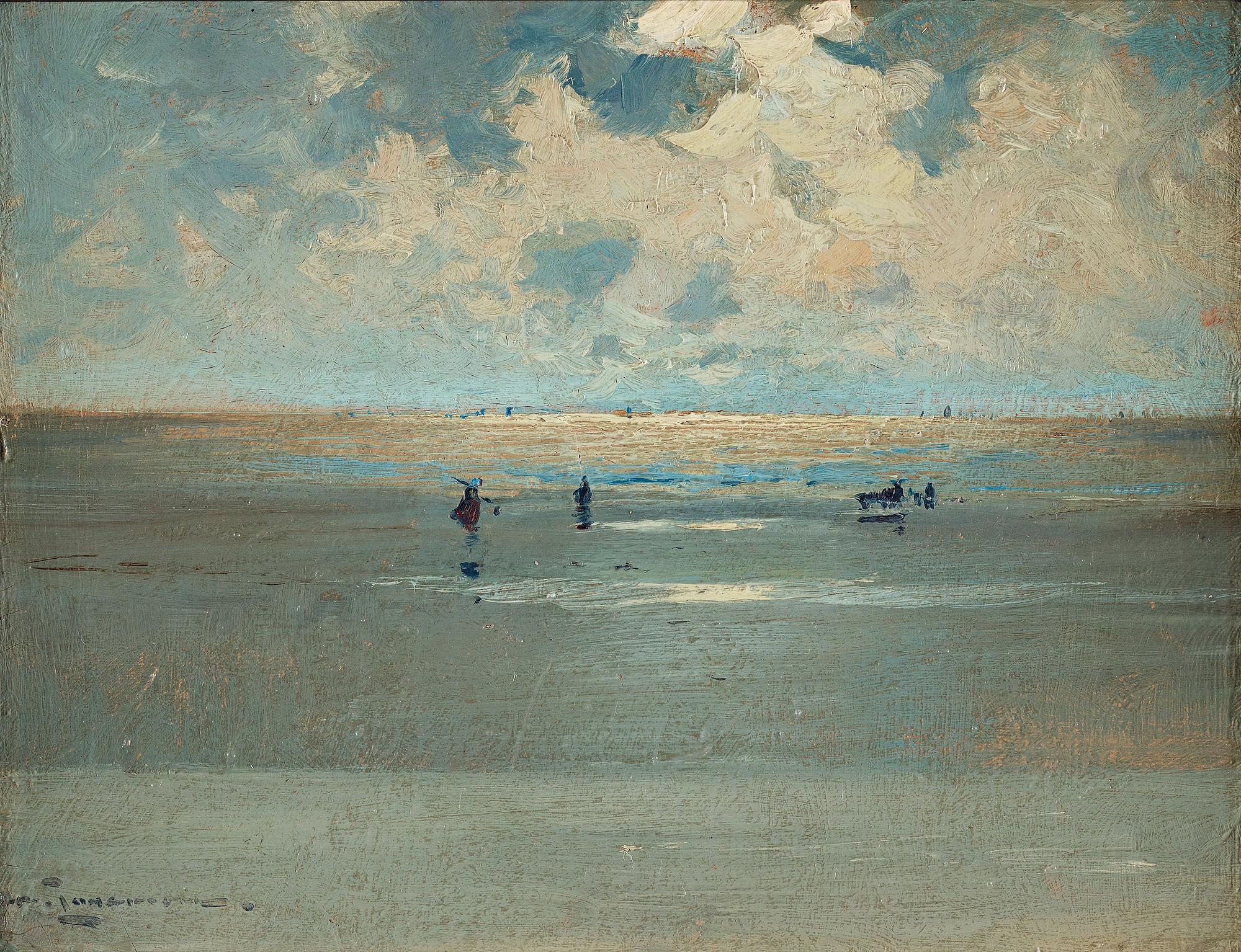 Arvid Johansson, Musselplockare, Frankrike, strandscen från Normandie eller Bretagne.