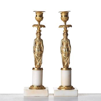 A pair of late Gustavian candlesticks, late 18th century.