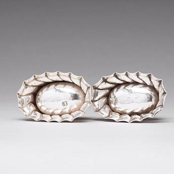 A pair of Swedish 18th century parcel-gilt silver salt cellars, mark of Olof Löfvander, Luleå 1783.