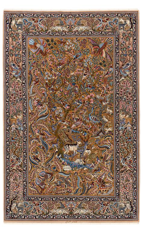 Matta, old, Isfahan, part silk, signerad Shabani, ca 246 x 161 cm.