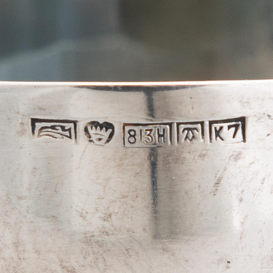 Anna-Greta Eker, A mahogany and silver sugar bowl and cream jug and a silver bowl, Auran Kultaseppä, Turku 1963-67.