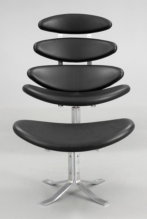 FÅTÖLJ samt FOTPALL,"Corona", Poul Volther, Erik Jørgensen, Danmark, 1900/2000-tal.