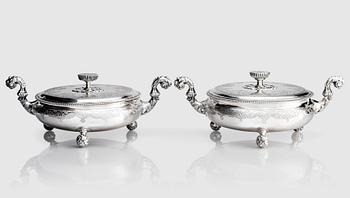 202. A pair of Swedish parcel-gilt silver bowls with covers, mark of S.A.Ackland, 1953 and 1963.