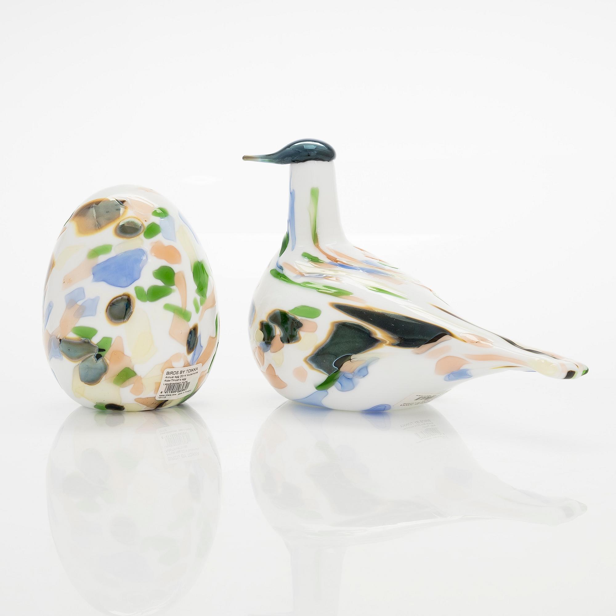 Oiva Toikka, vuosilintu ja muna 2014, "Leppärastas", signeerattu O. Toikka Nuutajärvi.