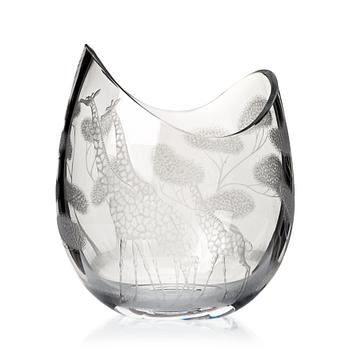 16. Vicke Lindstrand, an engraved glass vase "Högvilt" (Safari), Kosta, Sweden 1950-60's.