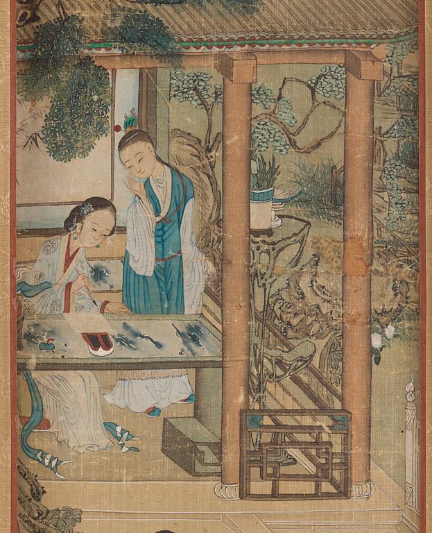 A painting of court-ladies in a garden, Qing dynasty, presumably 18th century.