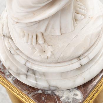 An alabaster sculpture with pedestal, 20th century.