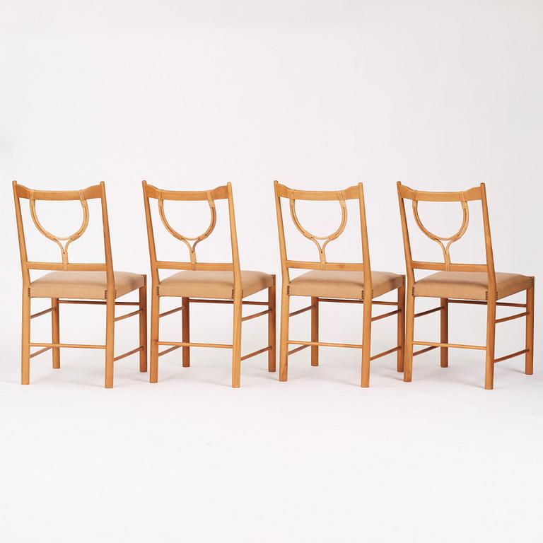 Josef Frank, a set of four cherry wood chairs, Svenskt Tenn, Sweden 1950s-1960s, model 2238.