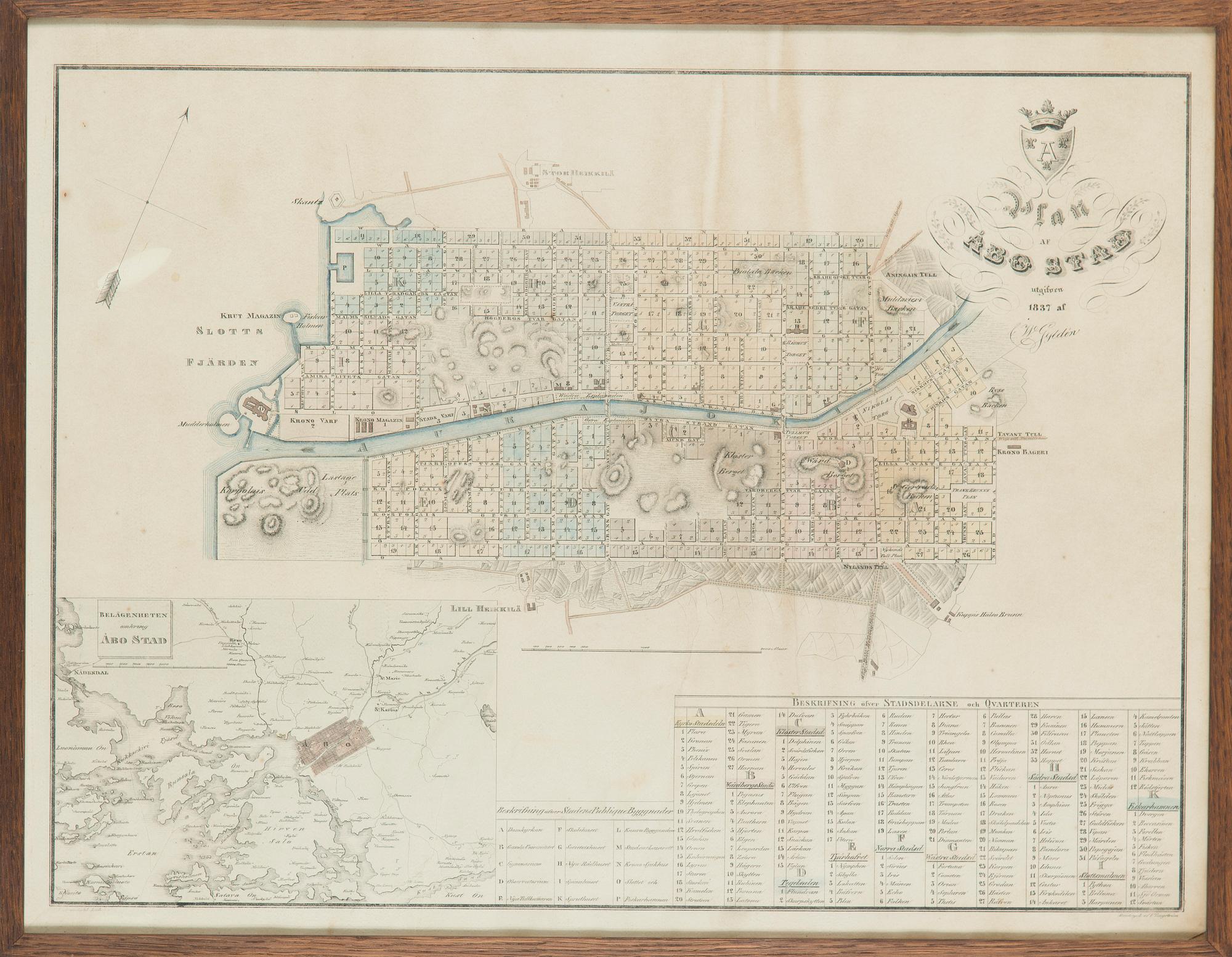 Karta, Åbo, litografi, C.W. Gyldén, F Tengström, utgiven 1837.
