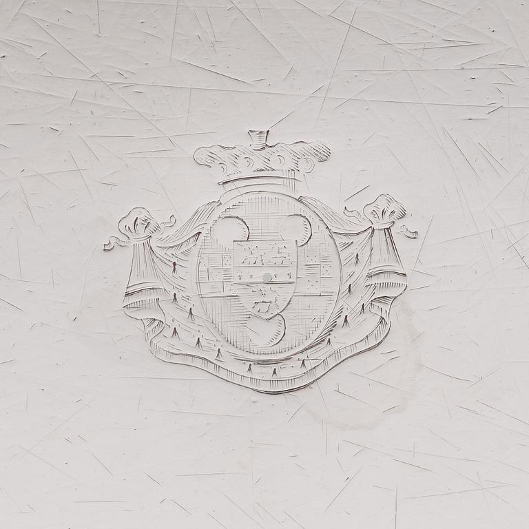A set of four English 18th century silver dishes and cover, mark of IW and Thomas Heming, London 1777.