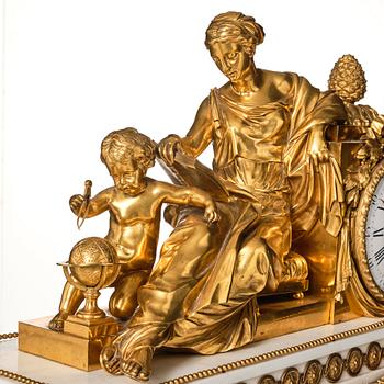 A monumental Louis XVI-style marble and ormolu mantel clock 'à la Geoffrin', first part of the 19th century.