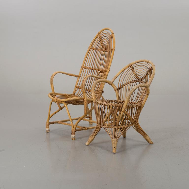 A PAIR OF RATTAN EASY CHAIRS.
