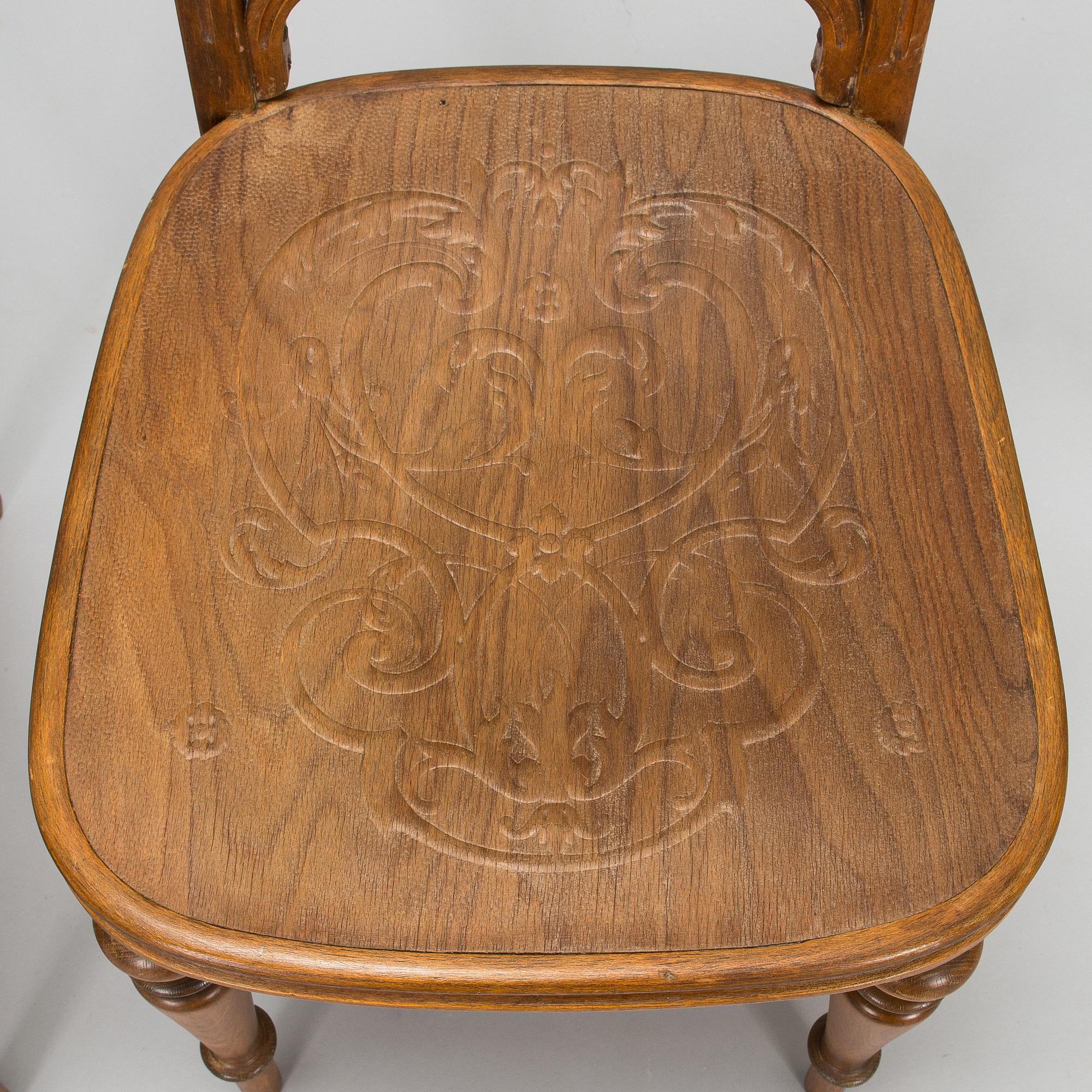 Six chairs by Jacob & Josef Kohn, Vienna, Austria, circa 1900.