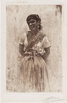 763. ANDERS ZORN, etsning (I état av III), 1883, signerad i blyerts.