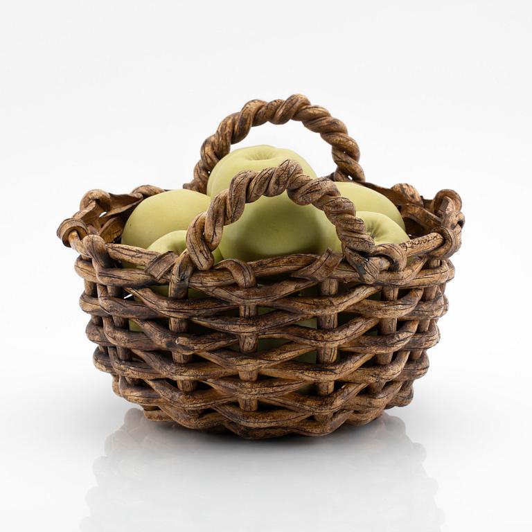 Ingrid Herrlin, a stoneware basket with green apples, own workshop.