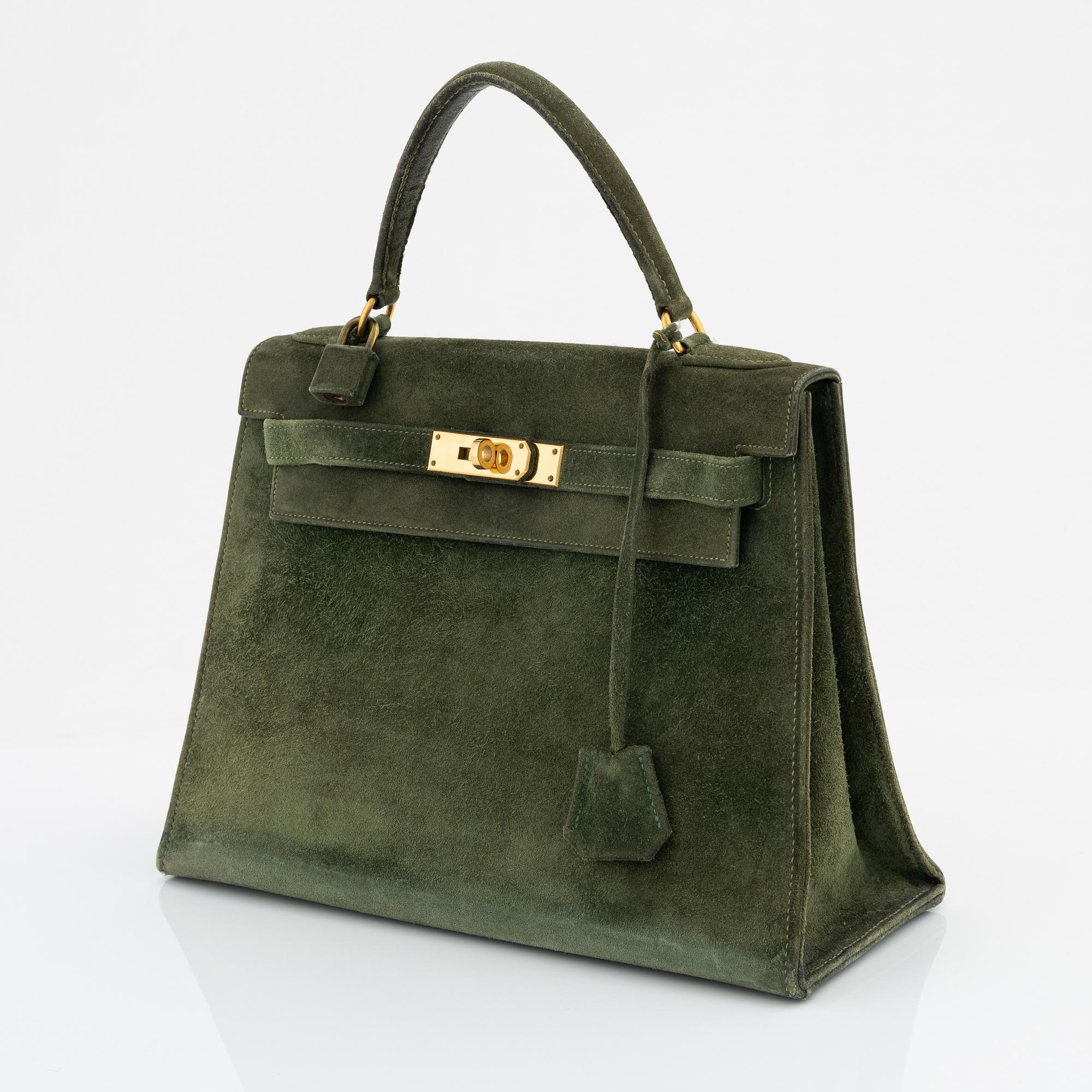 Hermes a 1960 s green suede Kelly 30 Bukowskis