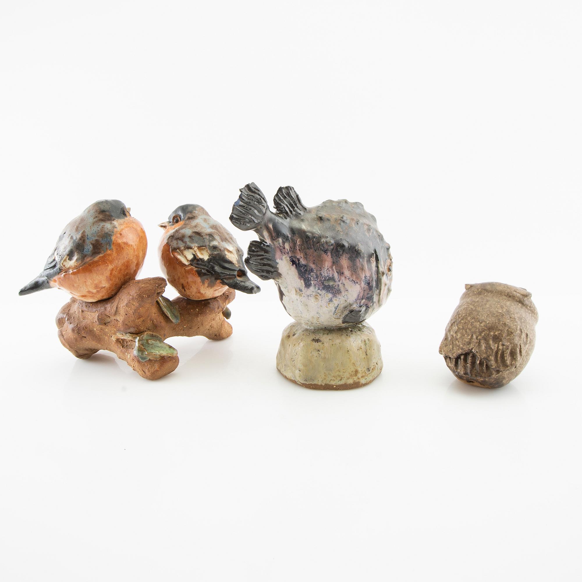 Gunnar Hansson, sculptures/figurines 3 pcs signed glazed stoneware.