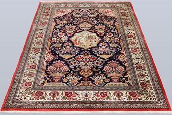 An older silk Ghom rug, 150 x 103 cm.
