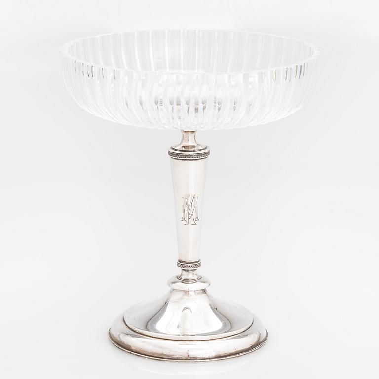 A footed silver and glass bowl, maker's mark of Johan Viktor Aarne, Vyborg 1917.