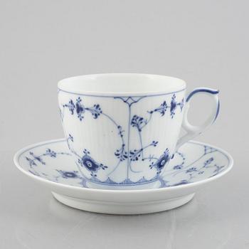 A large 'Blue Fluted Plain' porcelain tea cup with saucer, Royal Copenhagen, model 78, 1893-1900.