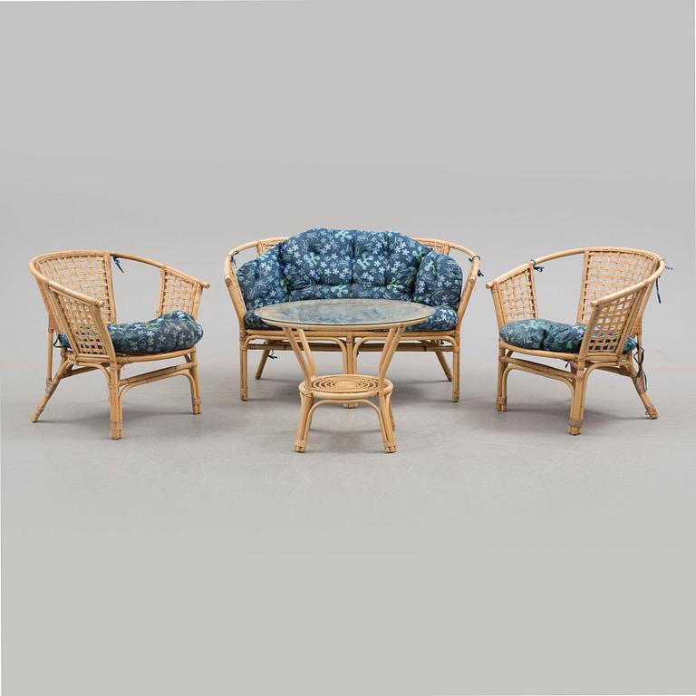 GARDEN FURNITURE, four pieces, rattan, end of the 20th century.