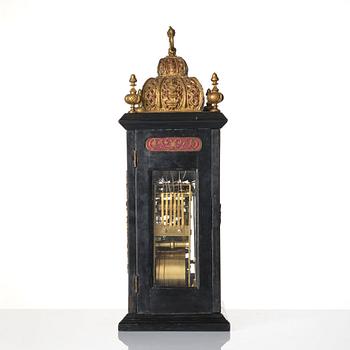 A Queen Anne ebonized and brass-mounted bracket clock marked 'Markwick London', circa 1700.