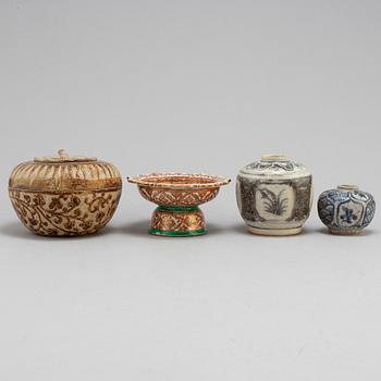 Three jars, and a footed dish, Sawankhalok, for South East Asia, 15th century to circa 1900.