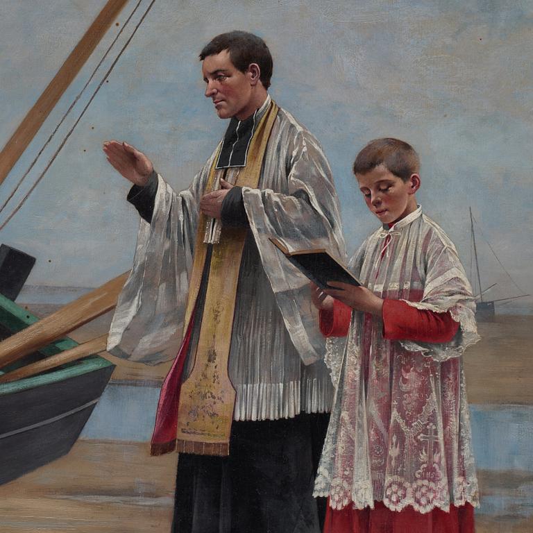 August Hagborg, 'Fiskebåten välsignas' (The ceremony of blessing of a fishing boat / Bénédiction d'une barque).
