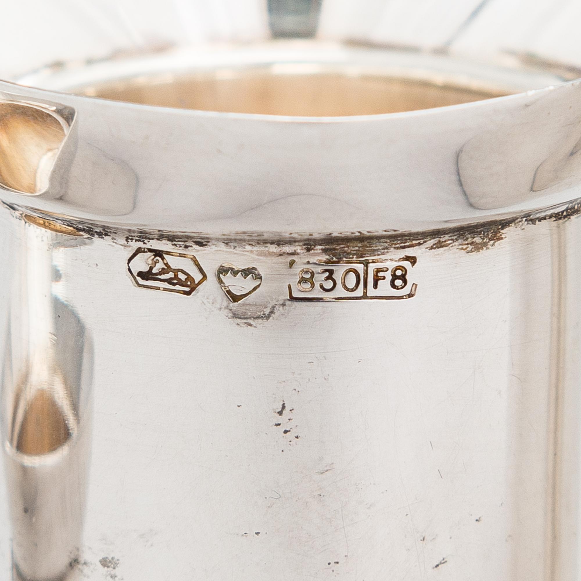 A set of four spirit measuring cups in silver (830), Kultakeskus, Hämeenlinna 1983.