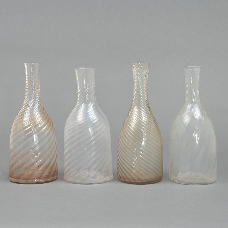 A set of four Swedish glass caraffers, 19th century.