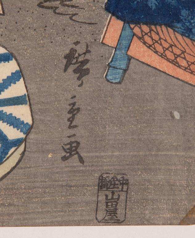 Ando Hiroshige, Part of a triptych, Elegant lady on the beach.