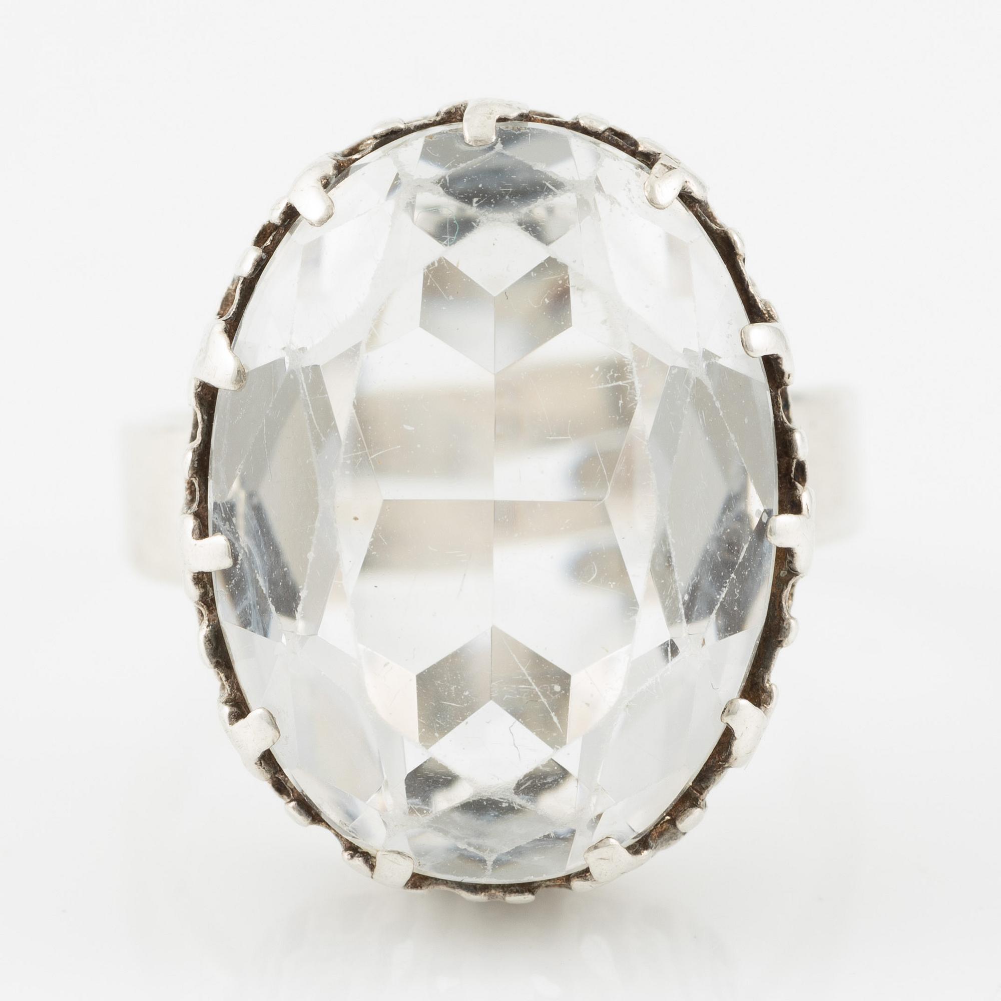 Bengt Hallberg, ring in sterling silver with rock crystal, Köping, 1973.