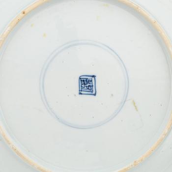 A Chinese dinner plate and a Japanese imari bowl, 18th Century together with a Chinese 19th Century jar with cover.