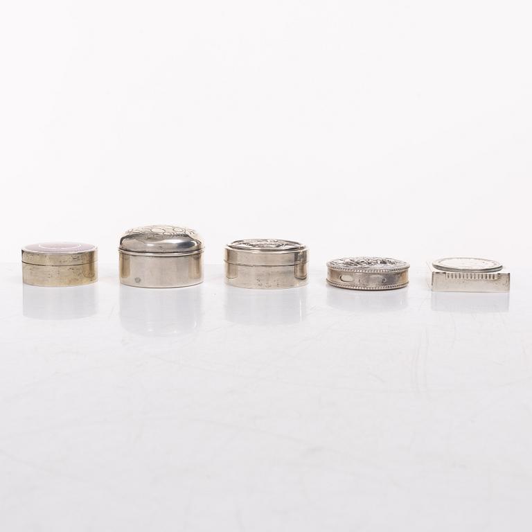 Seven silver boxes and cigarette cases, including with mark of Carl Fredrik Hultbom, Stockholm 1841.