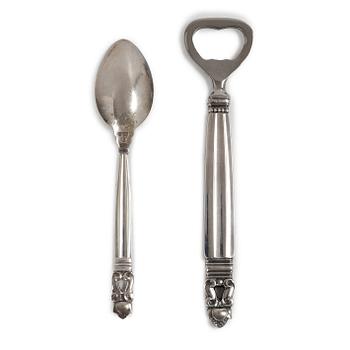 Kapsylöppnare samt sked, silver, "Konge", Georg Jensen.