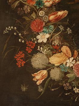 Daniel Seghers & Hendrick van Balen dä Attributed to., Landscape with garland of flowers and St John The Baptist.