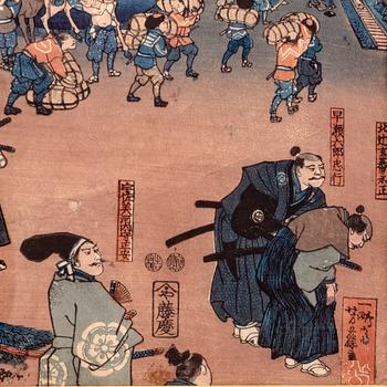 Yoshifuji Utagawa, färgträsnitt, Japan ca 1850.