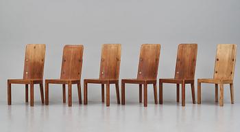 Axel Einar Hjorth, a set of 6 stained pine 'Lovö' dining chairs, Nordiska Kompaniet, Sweden 1930s.