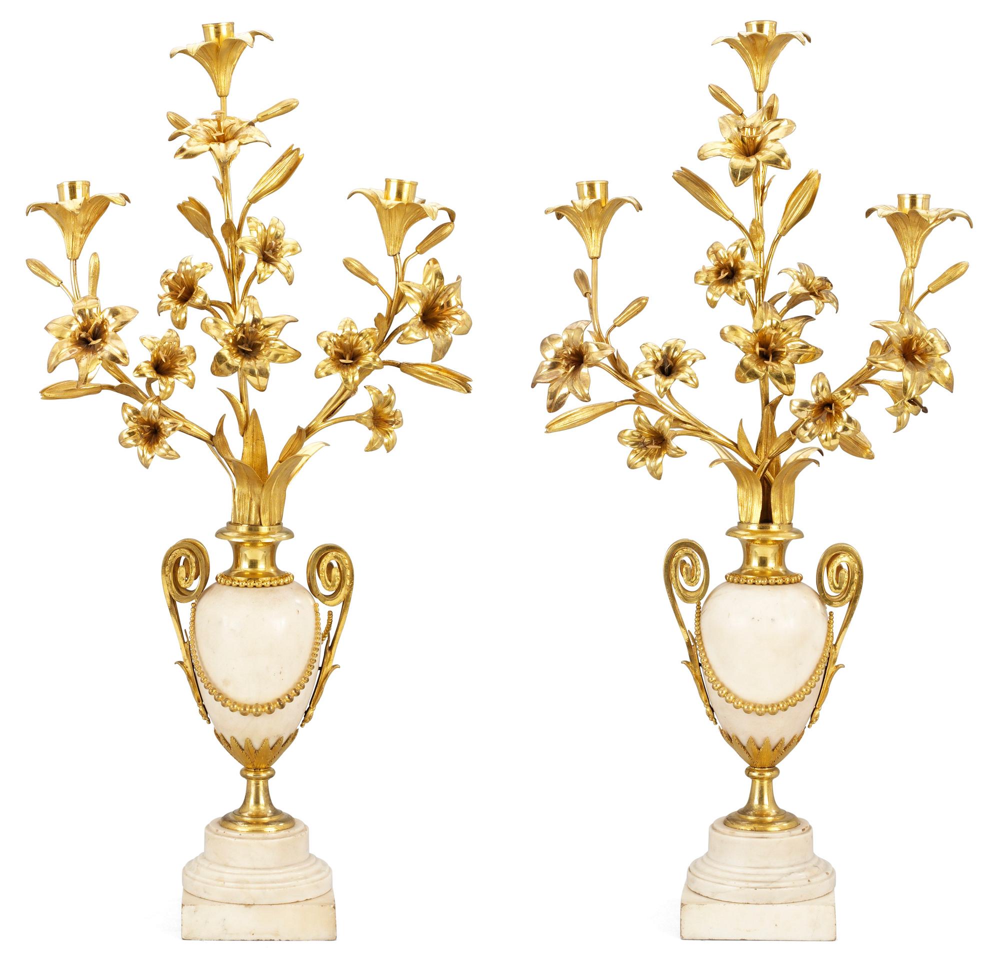 KANDELABRAR, för tre ljus. Louis XVI-stil, 1800-tal.