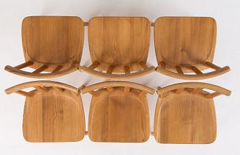 Axel Einar Hjorth, a set of six stained pine "Utö" chairs, Nordiska Kompaniet, Sweden, 1930s.