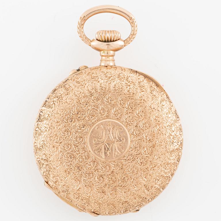 Pocket watch, half hunter, 14K gold, 32.5 mm.