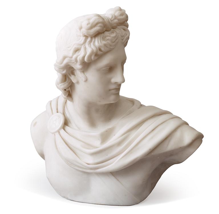 An Apollo di Belvedere marble bust after the antique circa 1900.