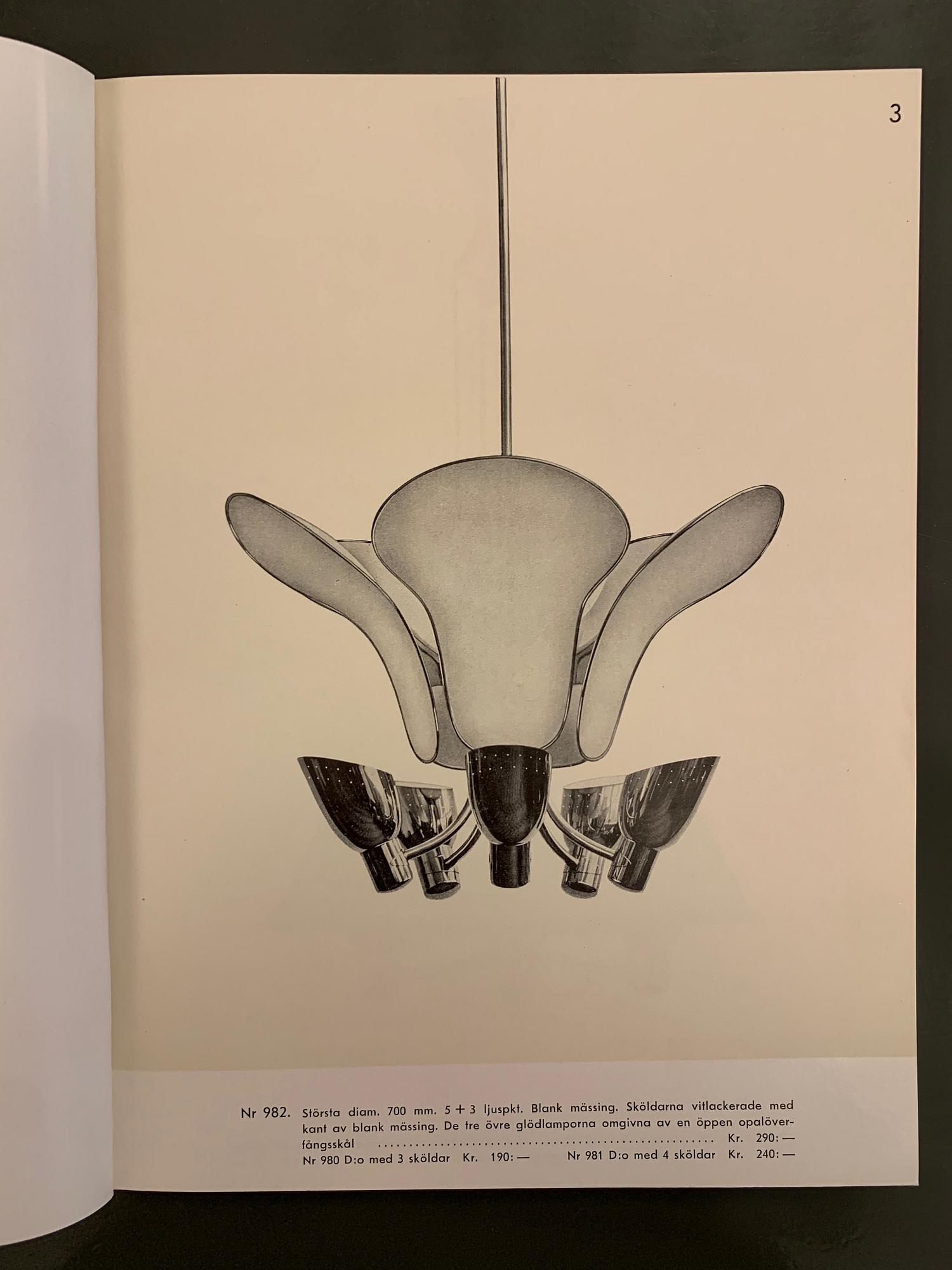 Carl-Axel Acking, a ceiling lamp model "980", Bröderna Malmströms Metallvarufabrik, Malmö, 1940s.