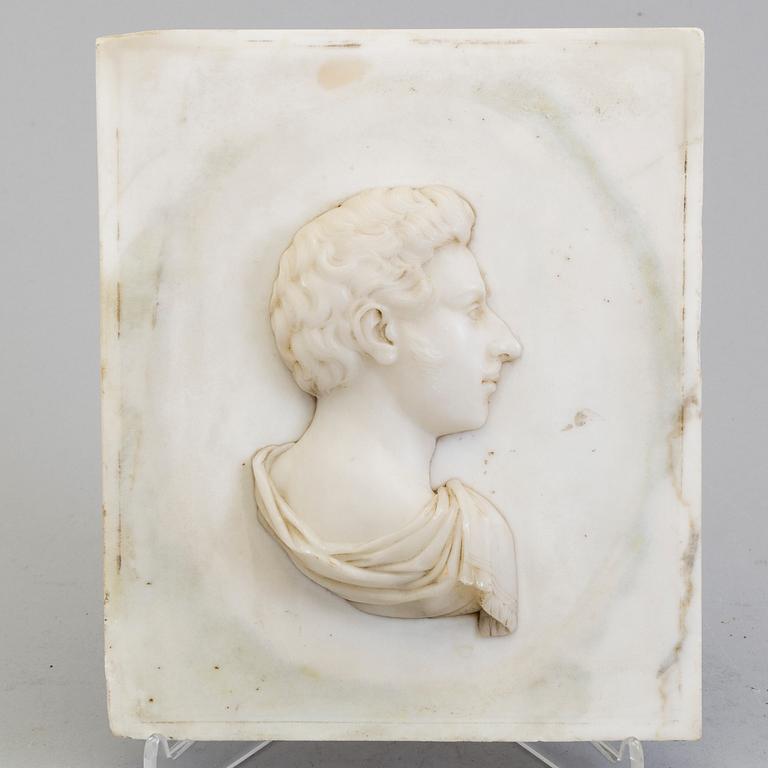 HANS MICHELSEN, Embossment, Marble 23 x 19.5 cm. Signed with initials.