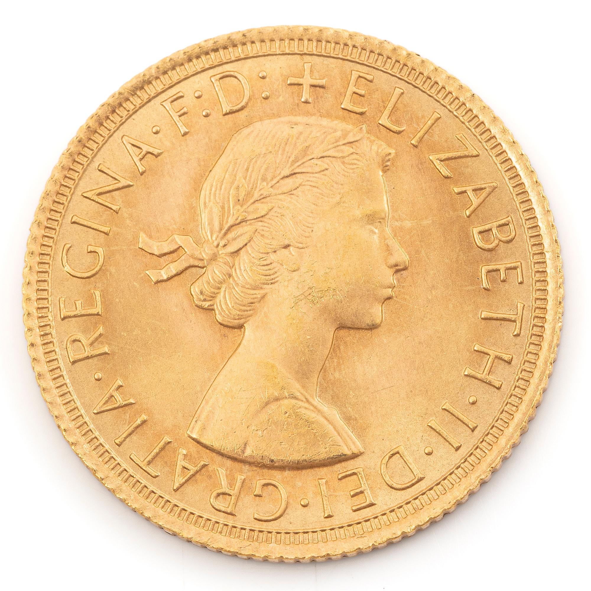 Guldmynt, Storbritannien, Elizabeth II, 1 Sovereign 1965.