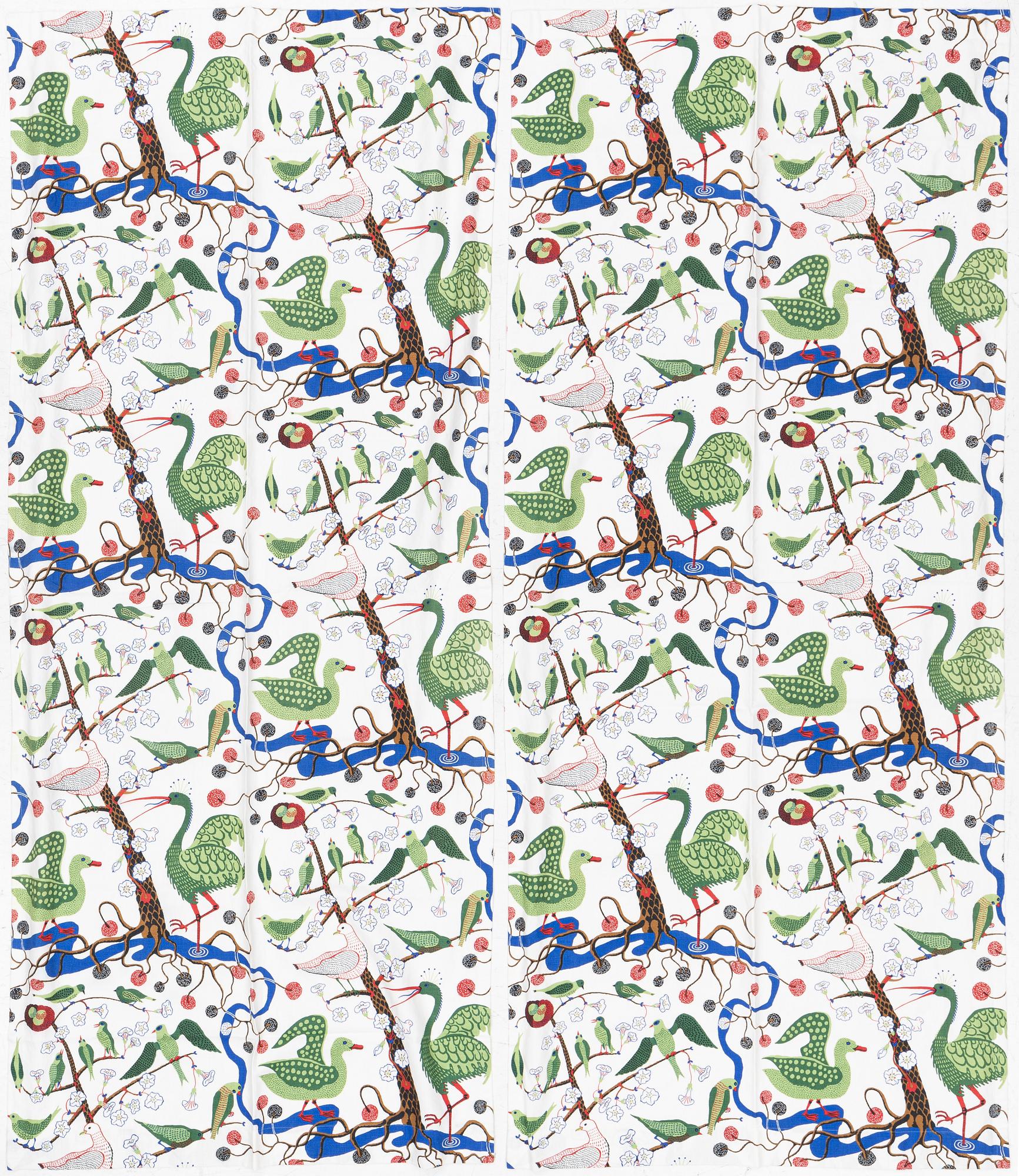 Josef Frank, curtains, a pair, "Green Birds", Svenskt Tenn.